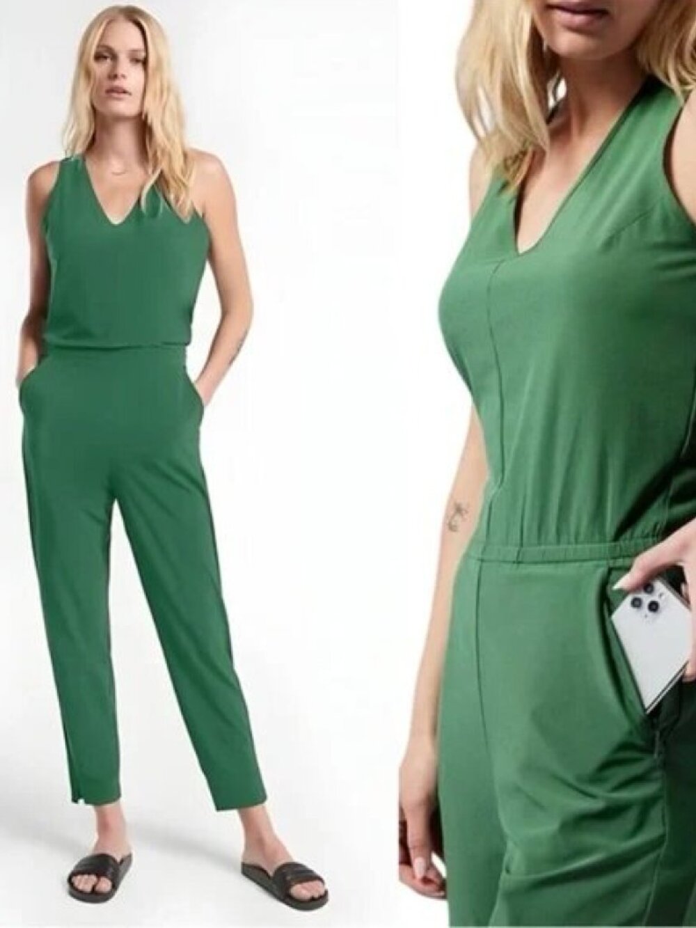 Athleta Brooklyn Jumpsuit Vineyard Green Sleeveless V-Neck Jumpsuit Size 14
